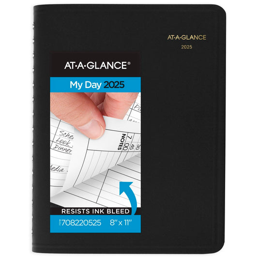 AT-A-GLANCE 2025 Appointment Book Planner, Daily, Four Person Group Planner, 8" x 11", Large, Quarter-Hourly, Black (708220525)