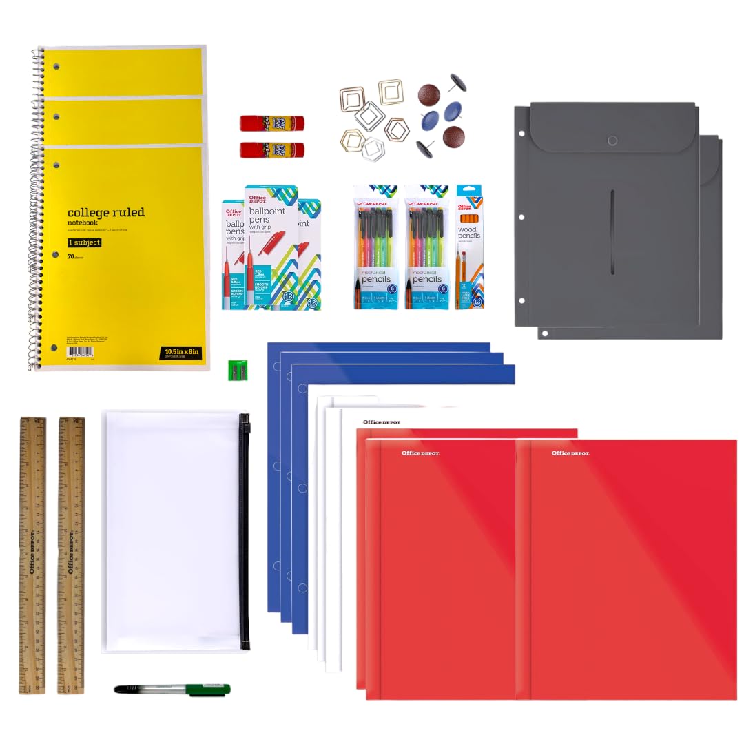 Covrick Comprehensive School and Office Essentials Bundle - 80+ Items Including Stationary, Laminated Folders, College Ruled Notebooks, Ballpoint Pens, and More!