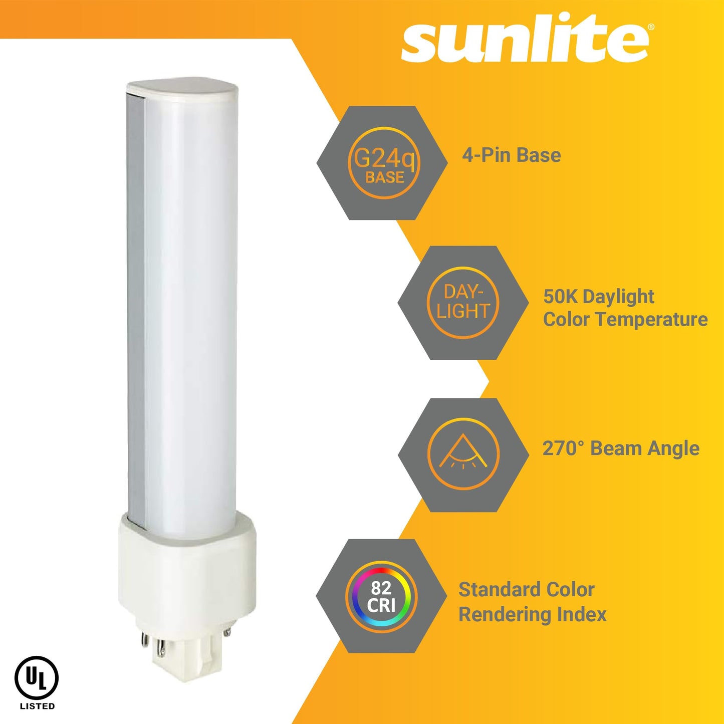 Sunlite 88275-SU LED Horizontal PLD Light Bulb 9 Watts (18W Equivalent), 1100 Lumens, G24q Base, Ballast Dependant, CFL Replacement, UL Listed, 50K - Daylight, 1 Pack