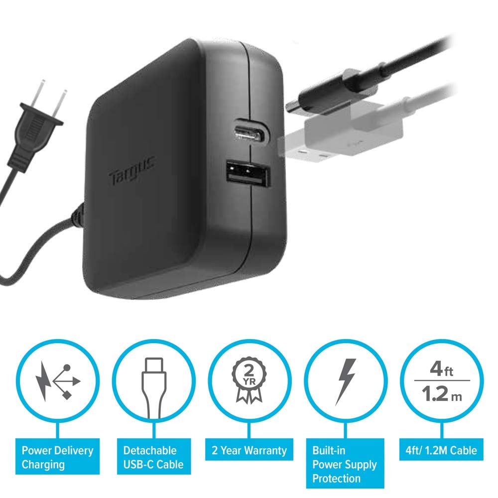 Targus 65W USB-C/USB-A Laptop Charger, Black (APA104BT)