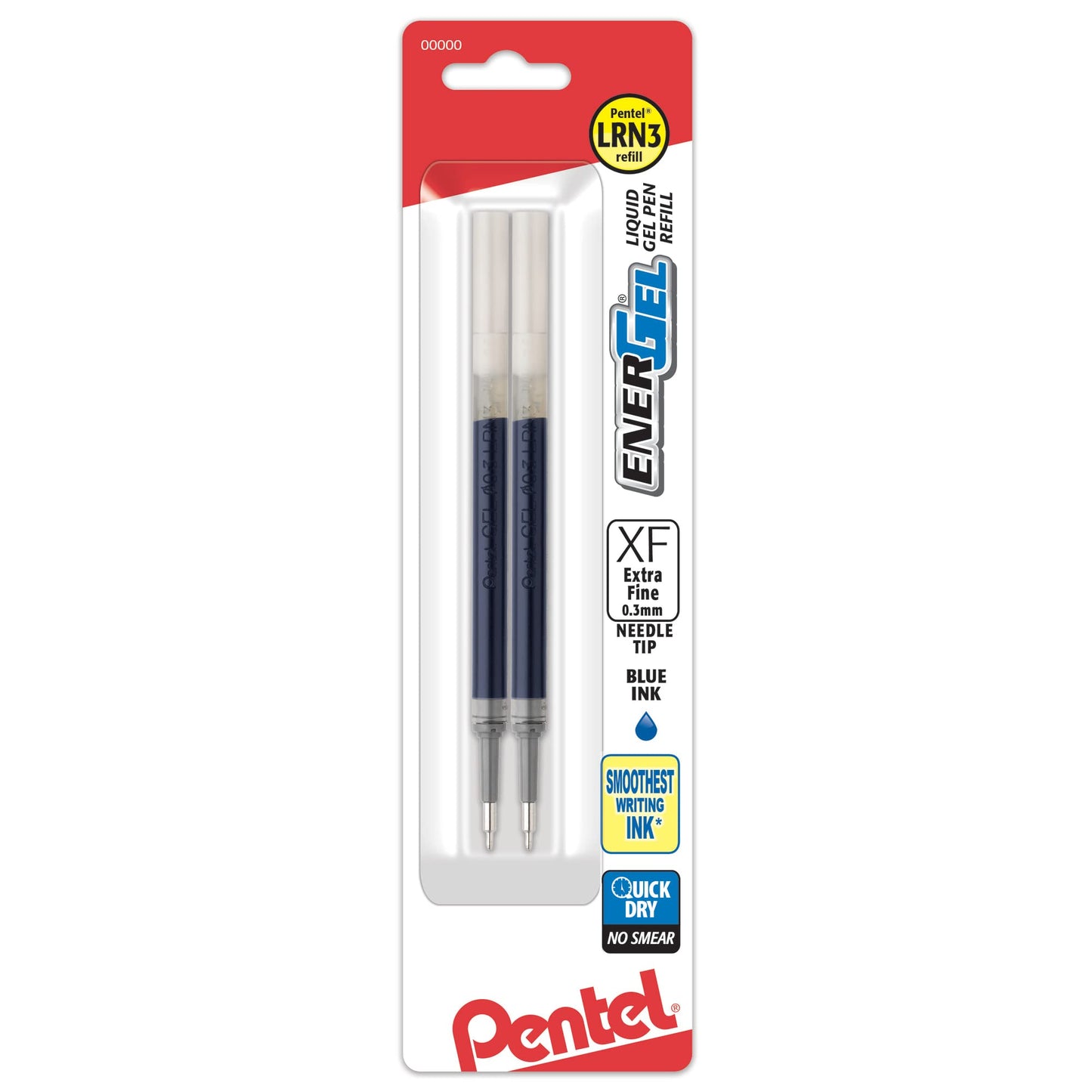 Pentel® EnerGel Liquid Gel Pen Refills, Extra-Fine Point, 0.3 mm, Blue Ink, Pack of 2 Refills