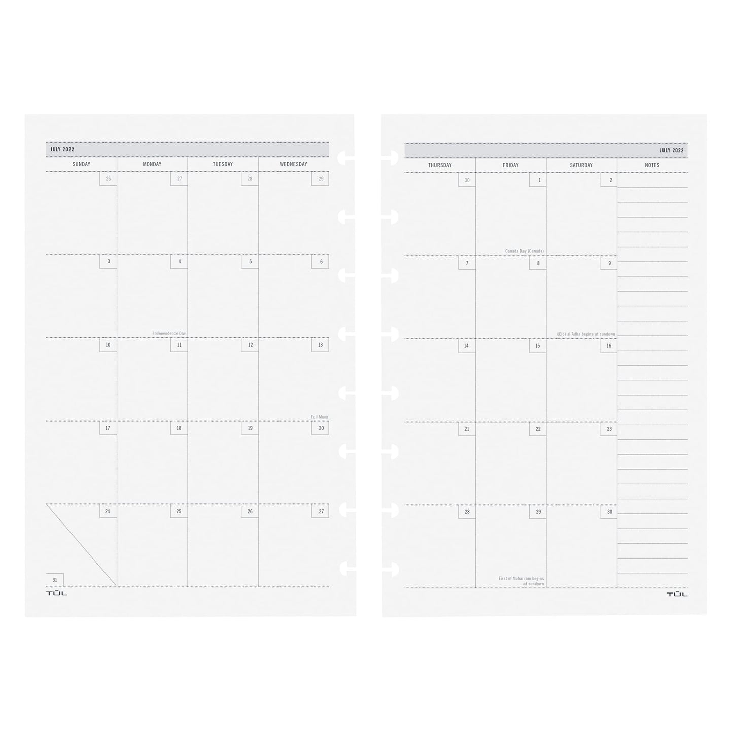 TUL® Discbound Academic Weekly/Monthly Planner Refill Pages, Junior Size, July 2022 To June 2023, TULJRFILR-WM-AY