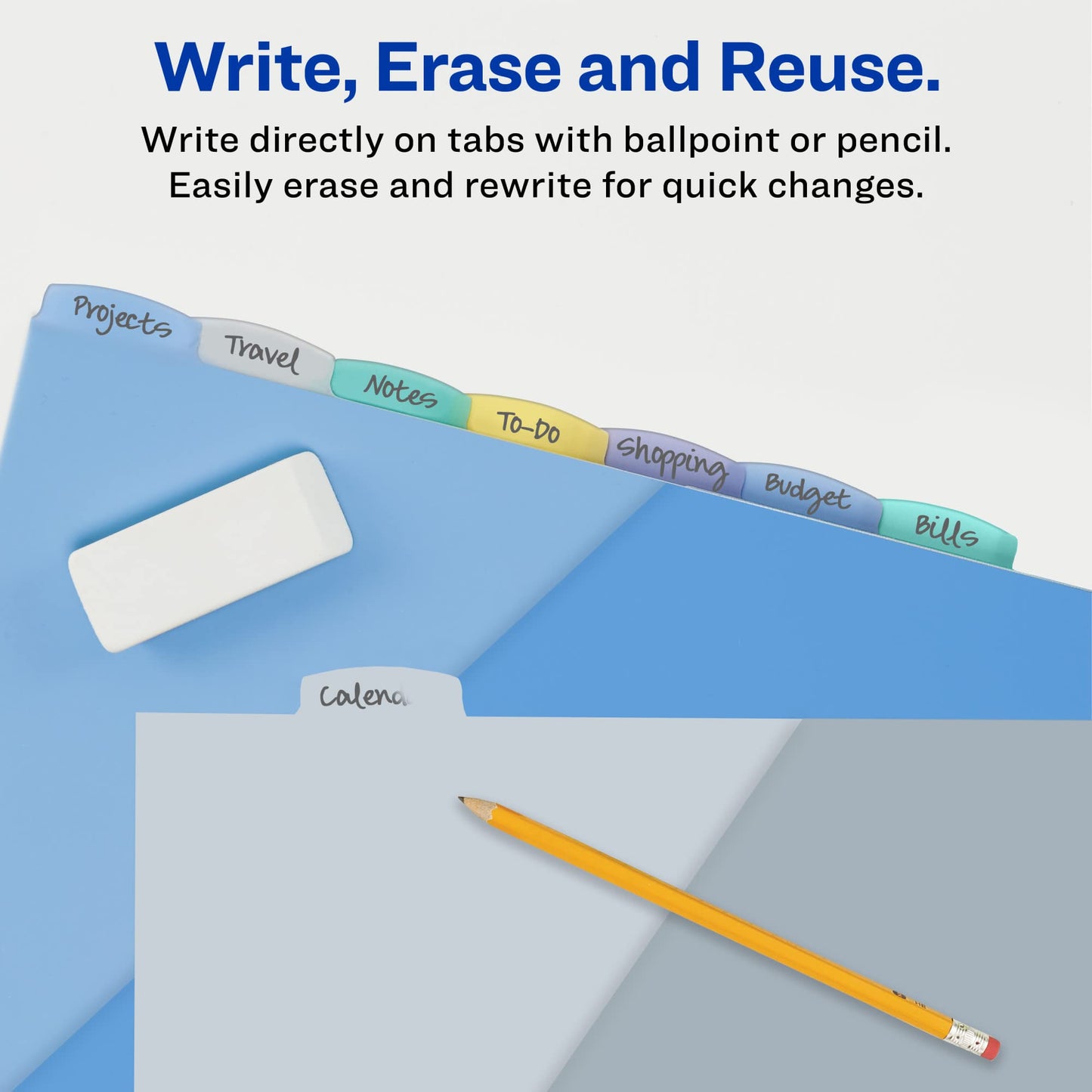 Avery Write & Erase Pocket Plastic Dividers for 3 Ring Binders, 8-Tab Sets, Multicolor, 3 Binder Divider Sets (31701)
