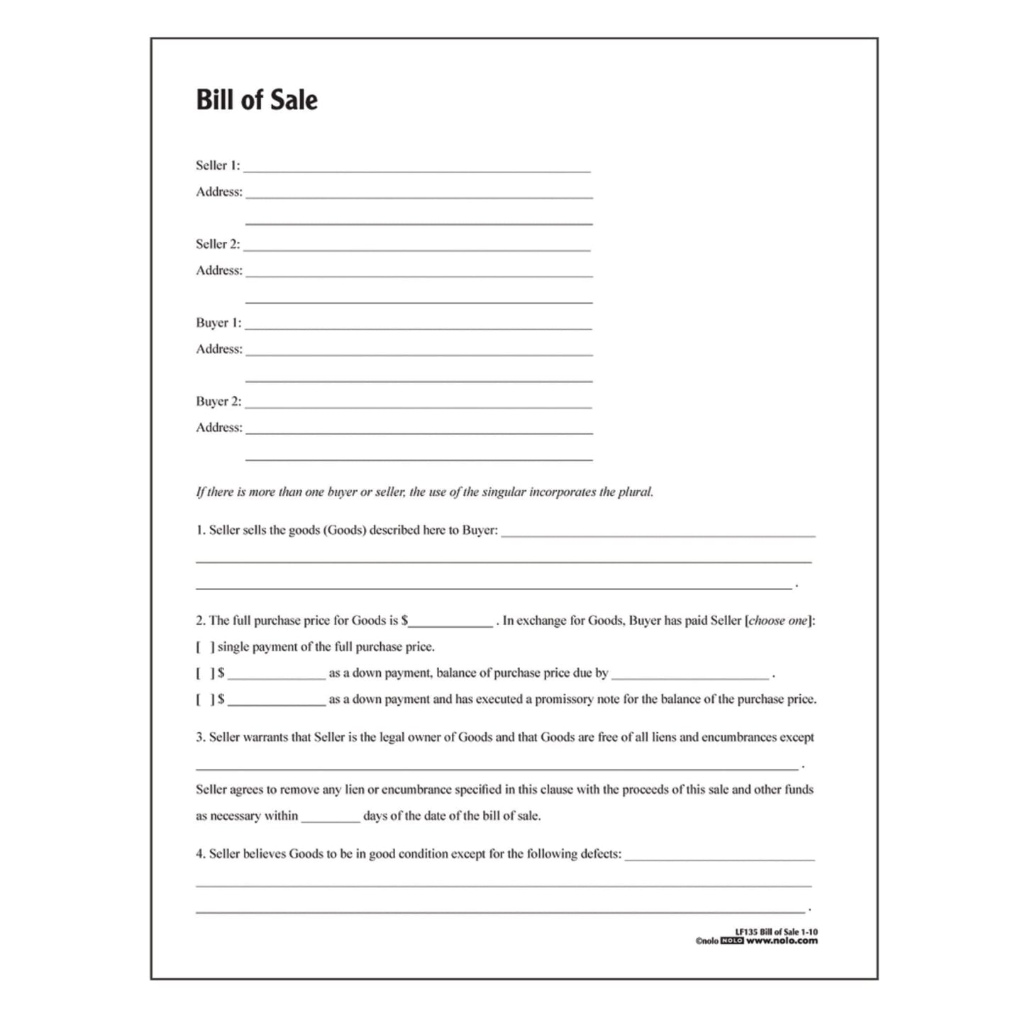 Adams Bill of Sale, Forms and Instructions (LF135)