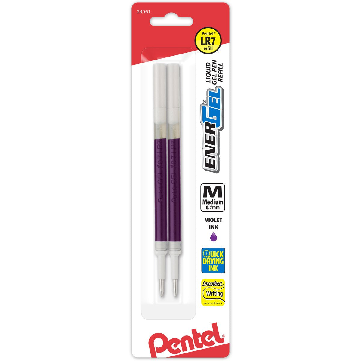 Pentel Refill Ink, For EnerGel & Lancelot Gel Pen, (0.7mm) Metal Tip, Medium, Violet Ink, Pack of 2 (LR7BP2V)