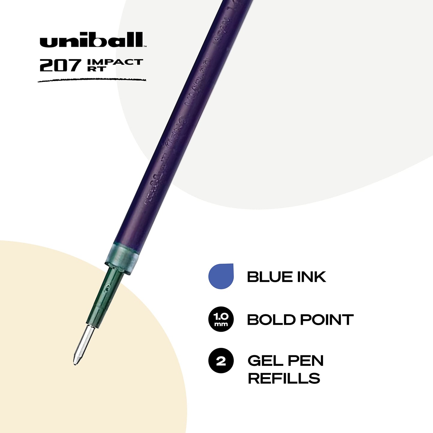 Uniball Signo 207 Impact RT Retractable Gel Pen Refill, 2 Blue Pen Recharges, 1.0mm Bold Point Gel Pens