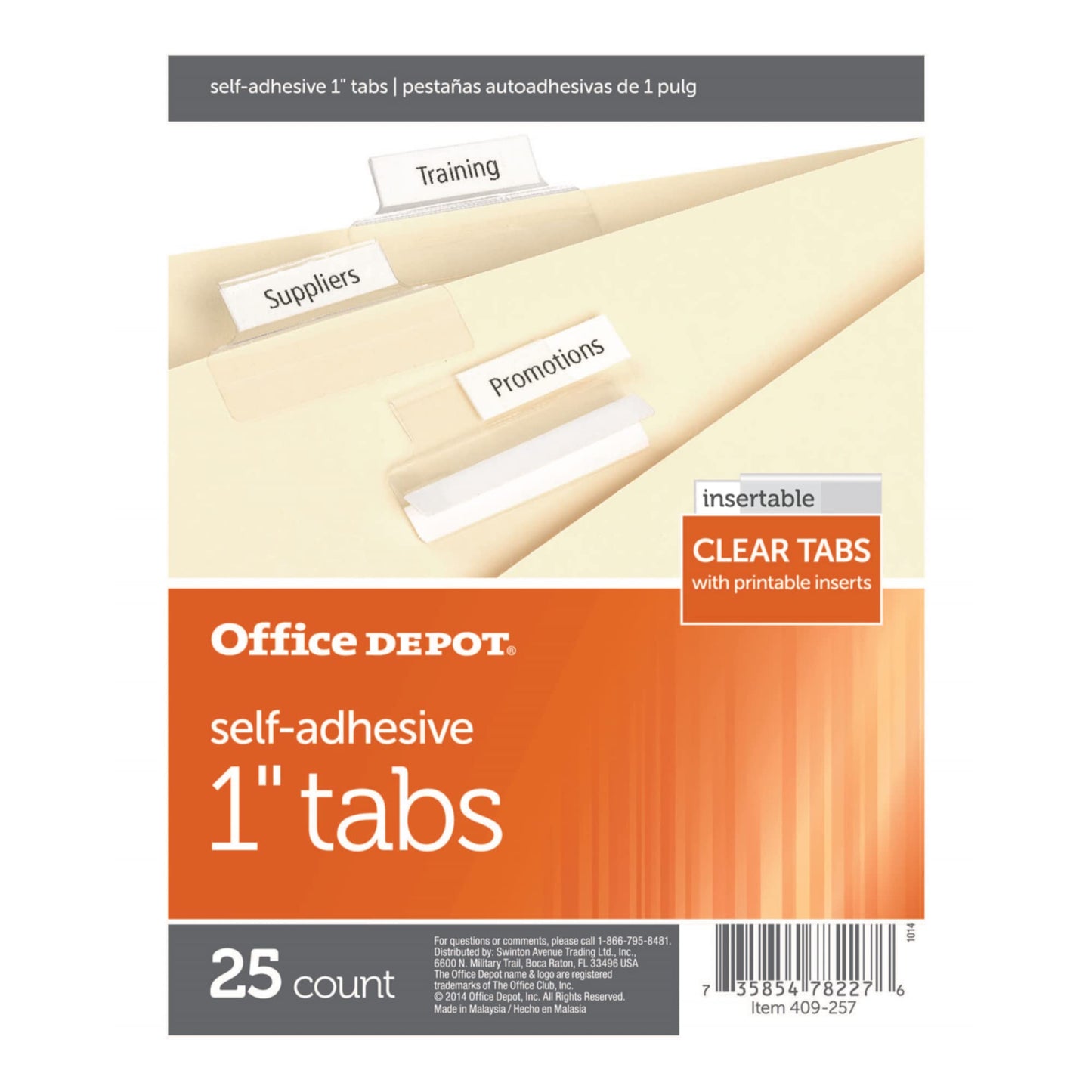 Office Depot Self-Adhesive Tabs with Printable Inserts, 1in., Clear, Pack of 25, OD409257