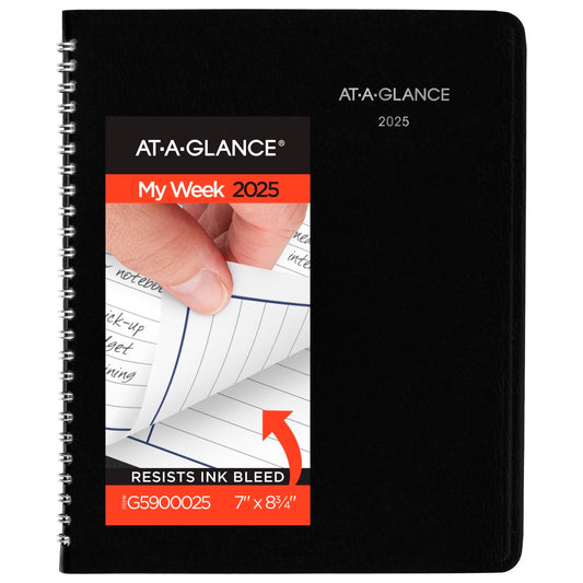 AT-A-GLANCE 2025 Planner, Weekly, 7" x 8-3/4", Medium, Column-Style, DayMinder, Black (G5900025)