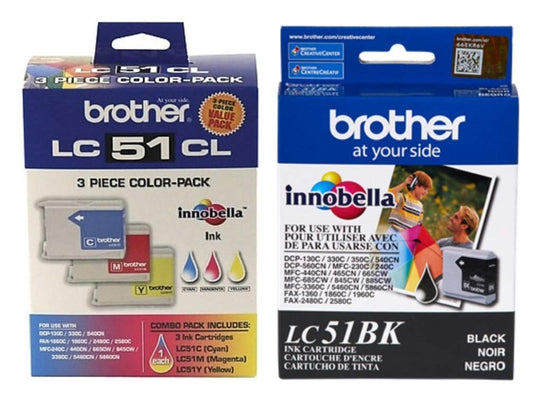Brother LC51 Print Cartridge - Black, Yellow, Cyan, Magenta (4-Pack)