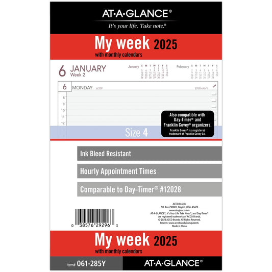 AT-A-GLANCE 2025 Planner Refill, Weekly, 5-1/2" x 8-1/2", Desk Size 4, Loose-Leaf (061-285Y-25)
