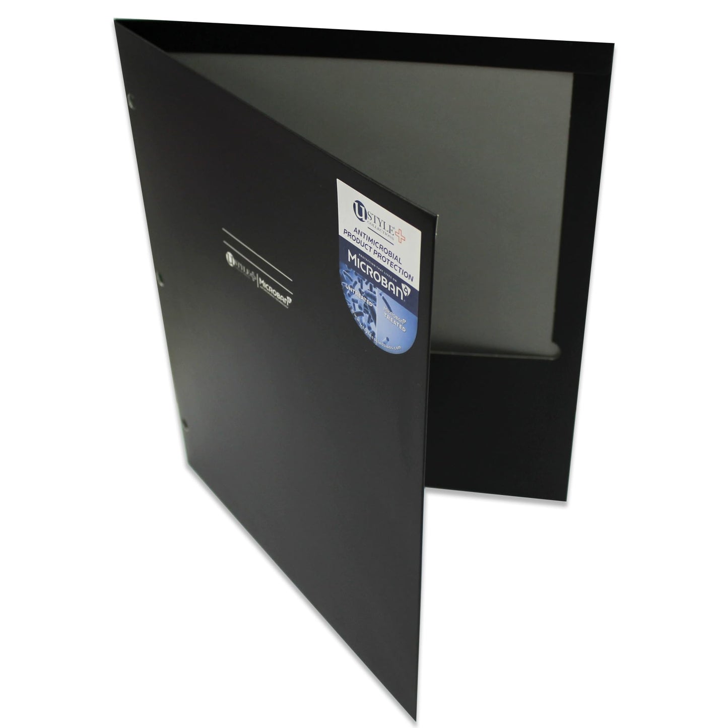 U Style 2-Pocket Paper Folder With Microban, 9-9/16" x 11-11/16", Black