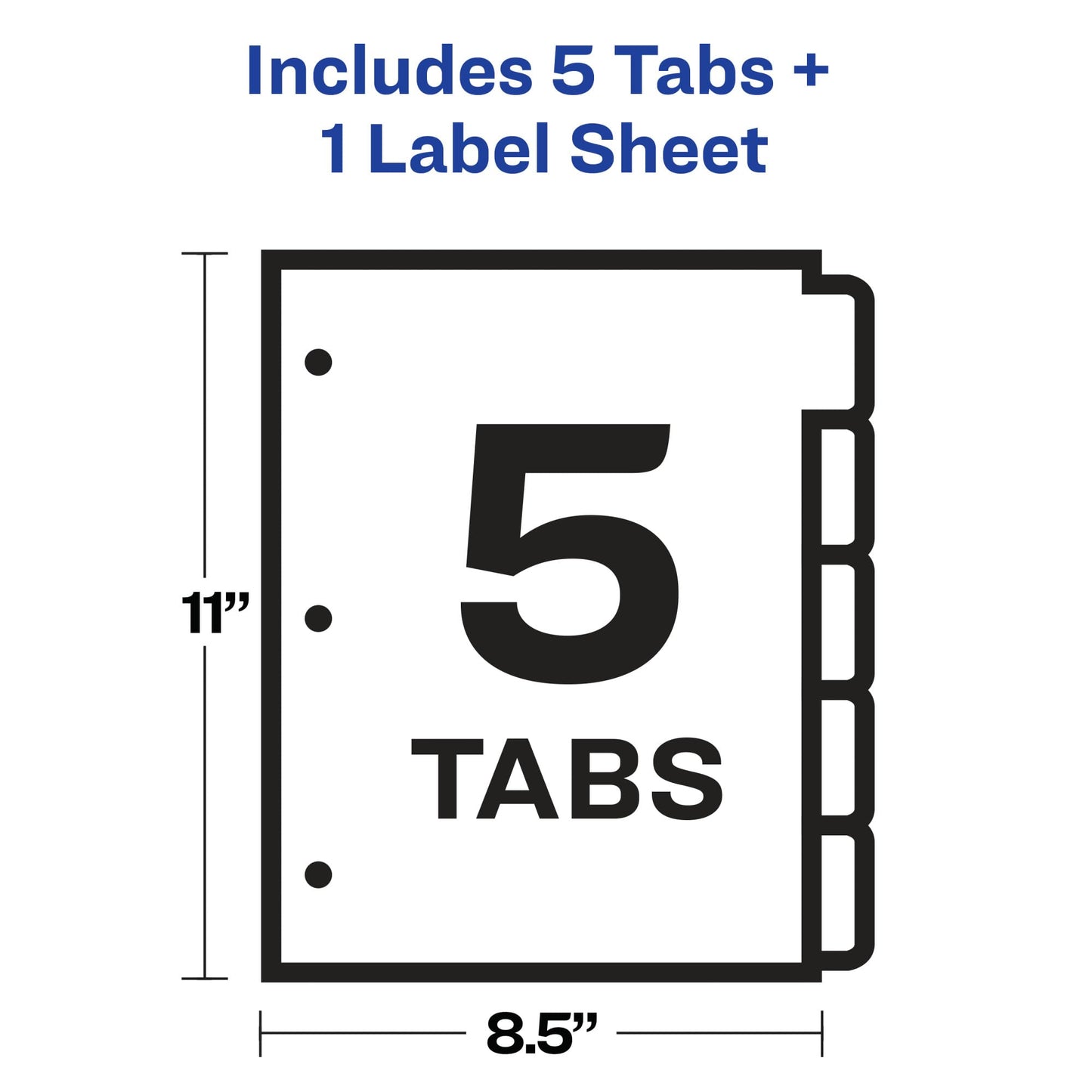 Avery 5 Big Tab Dividers for 3 Ring Binder, Easy Print & Apply Clear Label Strip, Index Maker Customizable White Tabs, 1 Set (11490)