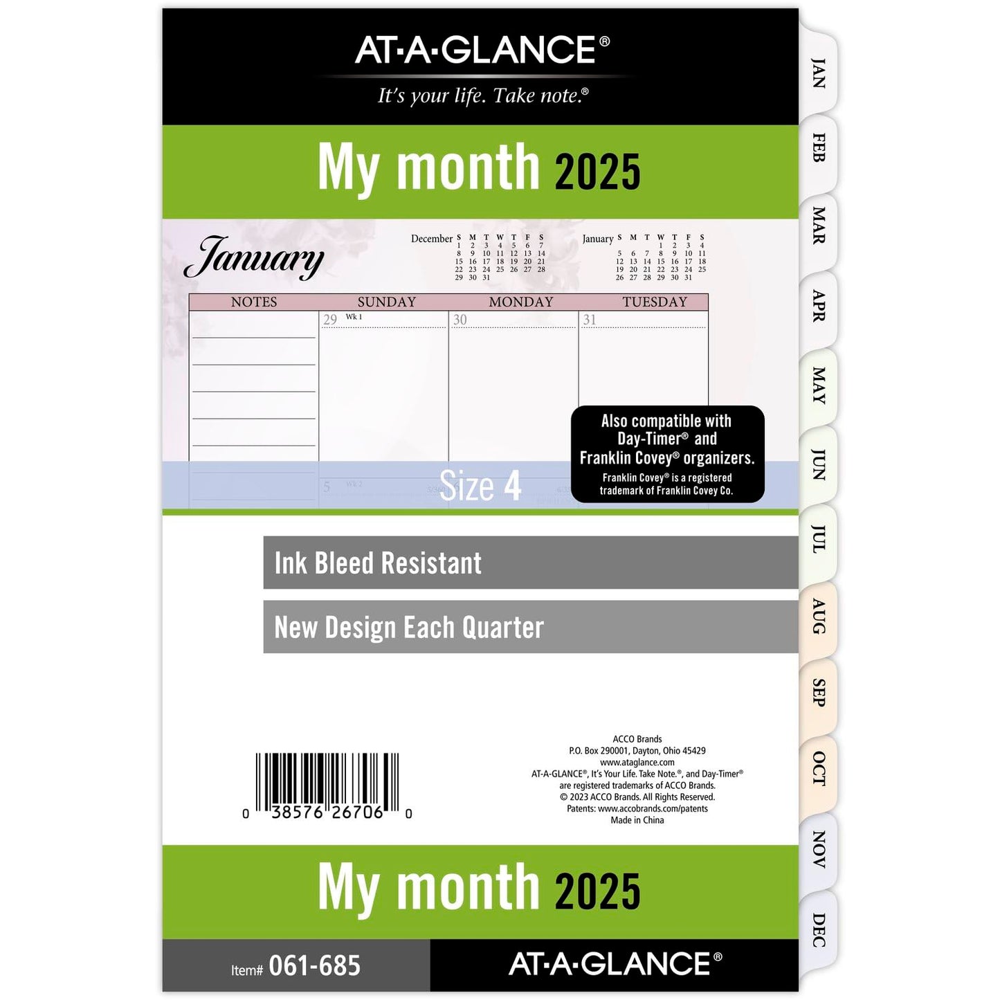 AT-A-GLANCE 2025 Planner Refill, Monthly, 5-1/2" x 8-1/2", Desk Size, Loose-Leaf, Unruled Blocks, Nature (061-685-25)