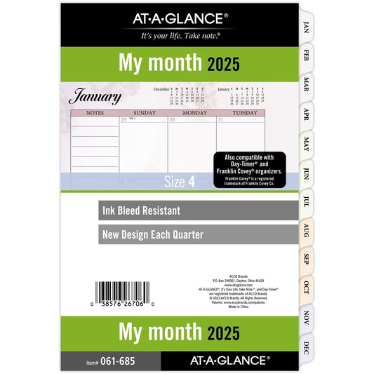 AT-A-GLANCE 2025 Planner Refill, Monthly, 5-1/2" x 8-1/2", Desk Size, Loose-Leaf, Unruled Blocks, Nature (061-685-25)