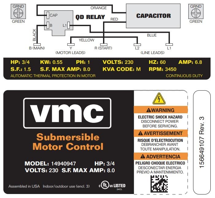 Red Lion RLCB07-230 3/4-HP 230-Volt VMC Control Box for Submersible Well Pump, Grey, 640190