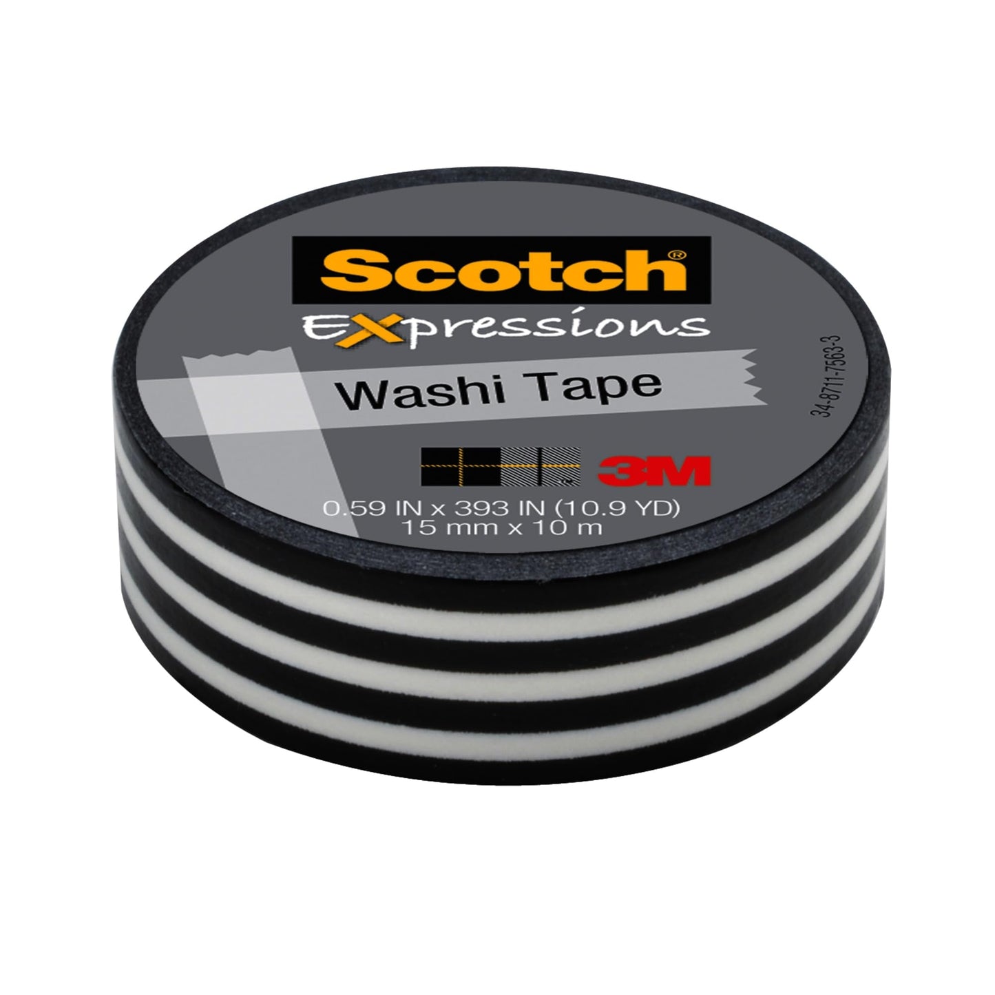 Scotch Expressions Washi Tape, 5/8" x 393", Black Stripe