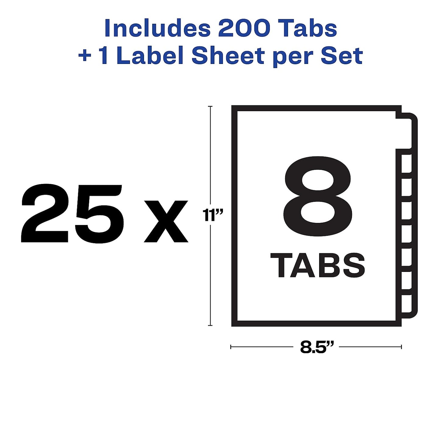 Avery 8-Tab Unpunched Binder Dividers, Easy Print & Apply Clear Label Strip, Index Maker, White Tabs, 25 Sets (11444)