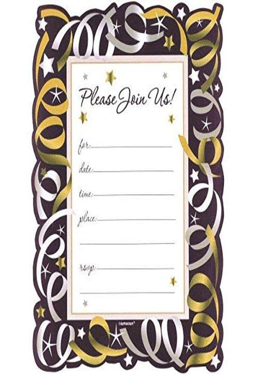 Amscan Party Perfect Silver Streamer Invitation & Envelope Set (20 Piece), Multicolor, 6 1/4" x 4 7/8"