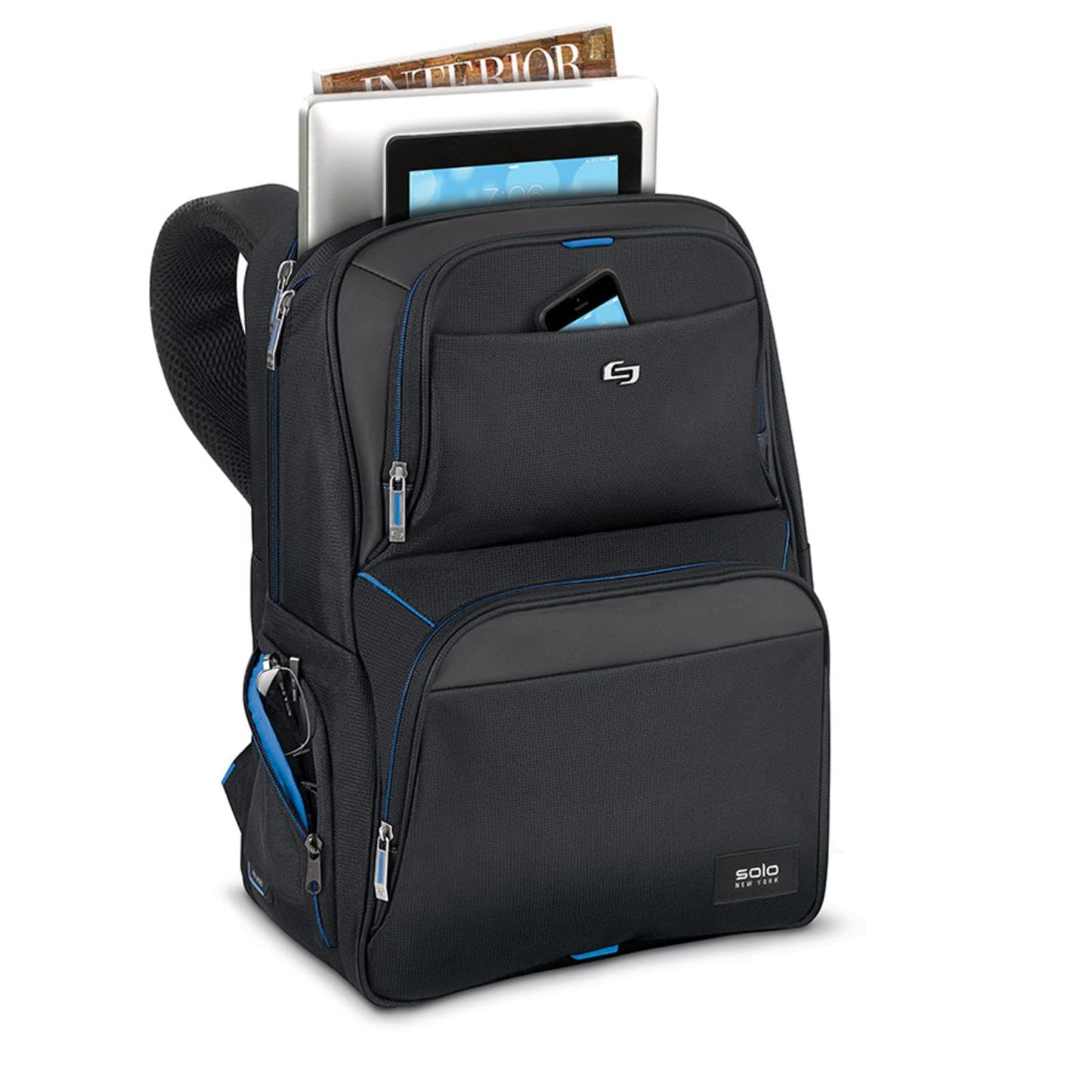 SOLO NY Ambition Laptop Backpack, Black/Blue, up to