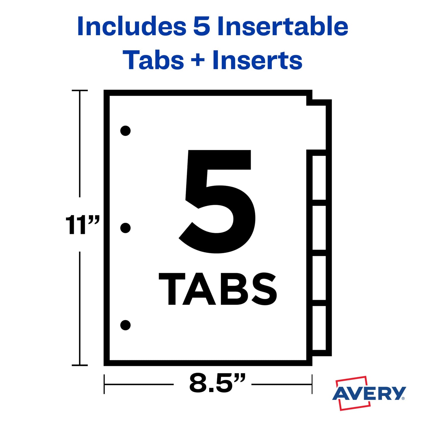 Avery Big Tab Insertable Plastic Dividers, 5-Tab Set, Multicolor, Multi Pack of 8 Sets (11900)