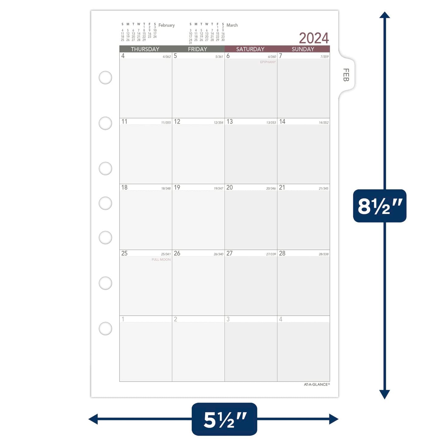 AT-A-GLANCE 2024 Monthly Planner Refill, 5-1/2" x 8-1/2", Desk Size, Loose-Leaf, Unruled Blocks (061-685Y-24)