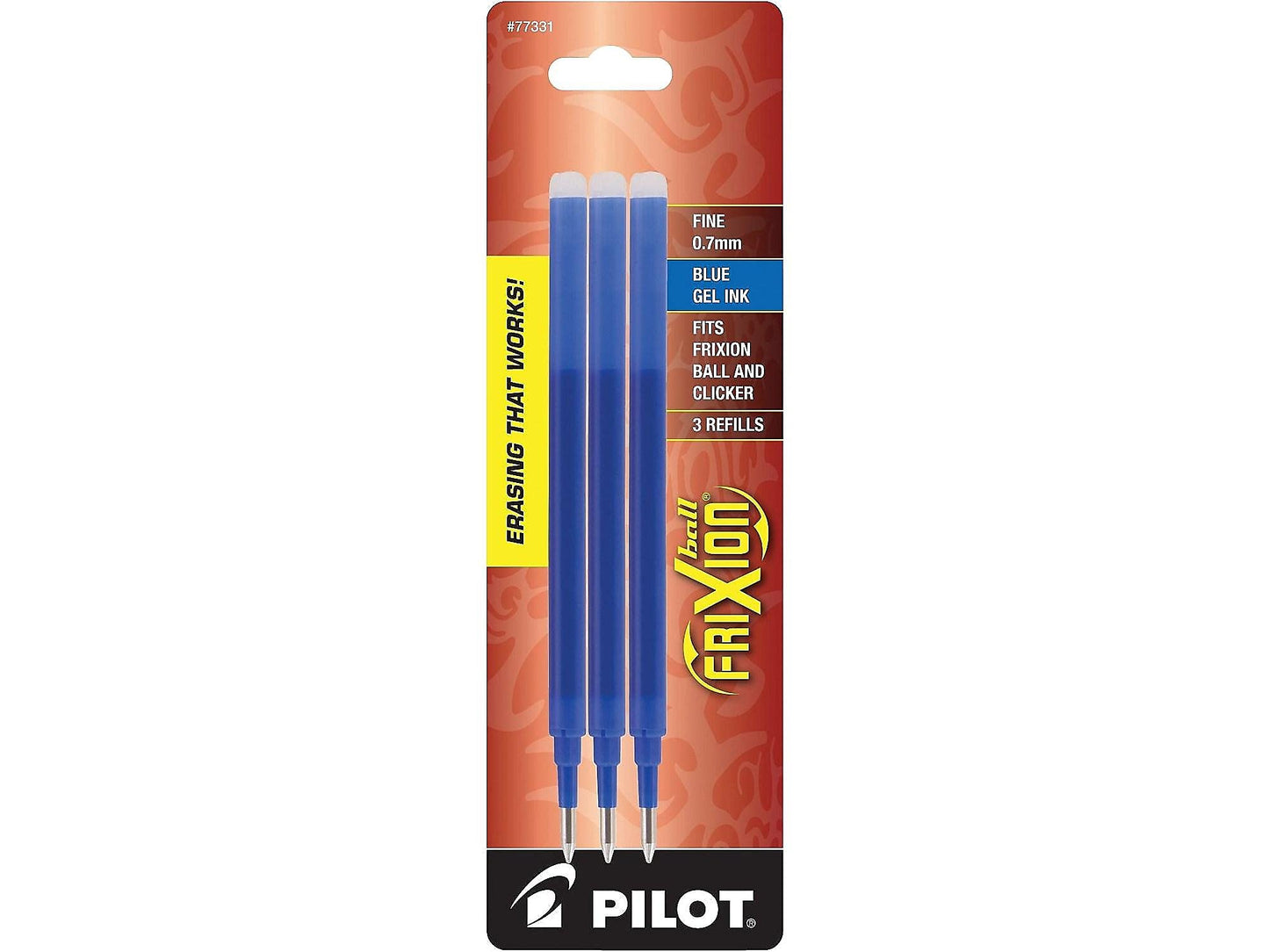 Pilot, FriXion Ball Gel Ink Refills for Erasable Pens, Fine Point 0.7 mm, Pack of 3, Blue