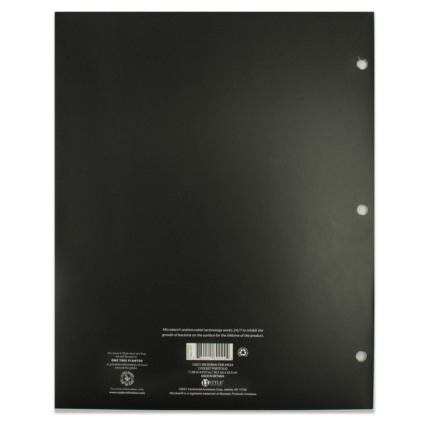 U Style 2-Pocket Paper Folder With Microban, 9-9/16" x 11-11/16", Black