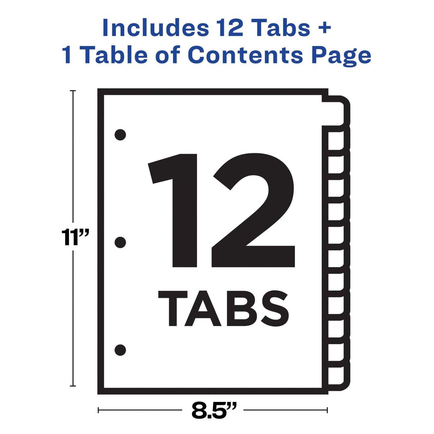 Avery 12 Tab Dividers for 3 Ring Binders, Customizable Table of Contents, Multicolor Tabs, 1 Set (11141)
