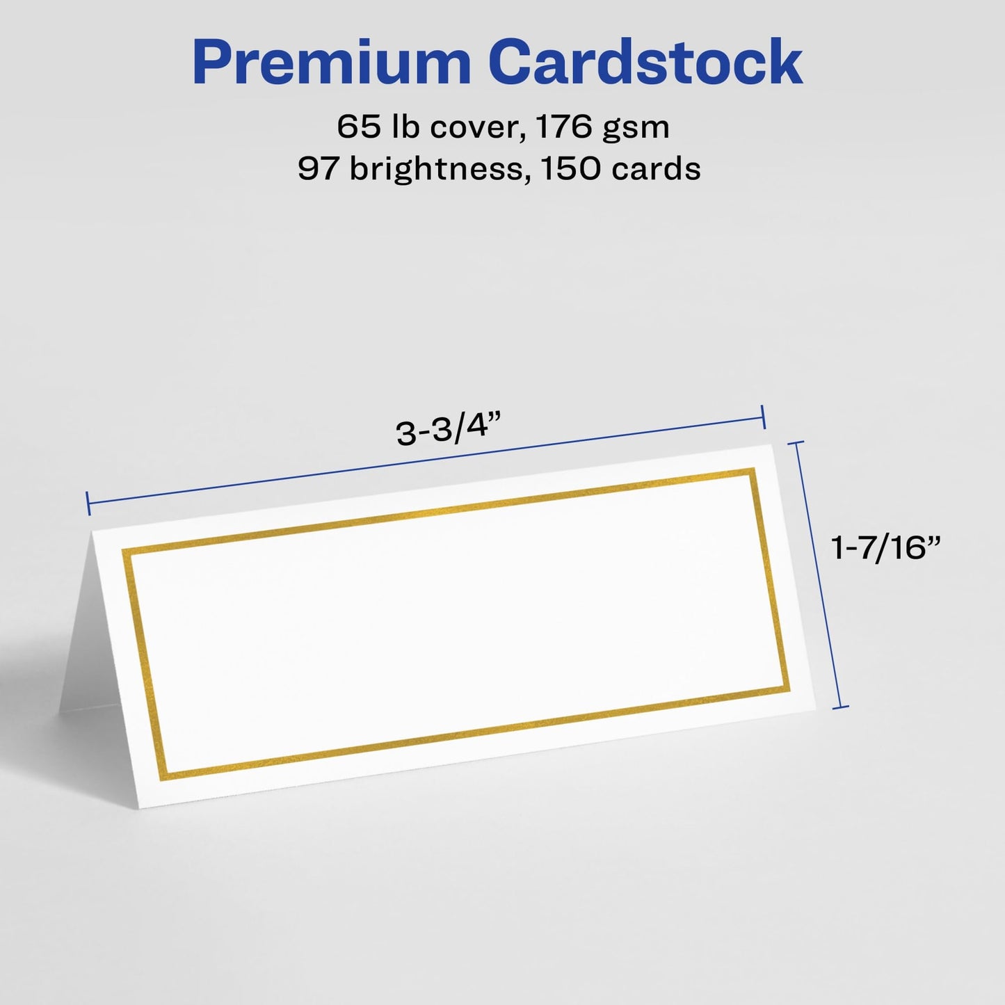 Avery® Printable Place Cards With Sure Feed Technology, 1-7/16" x 3-3/4", White With Gold Border, 150 Blank Place Cards