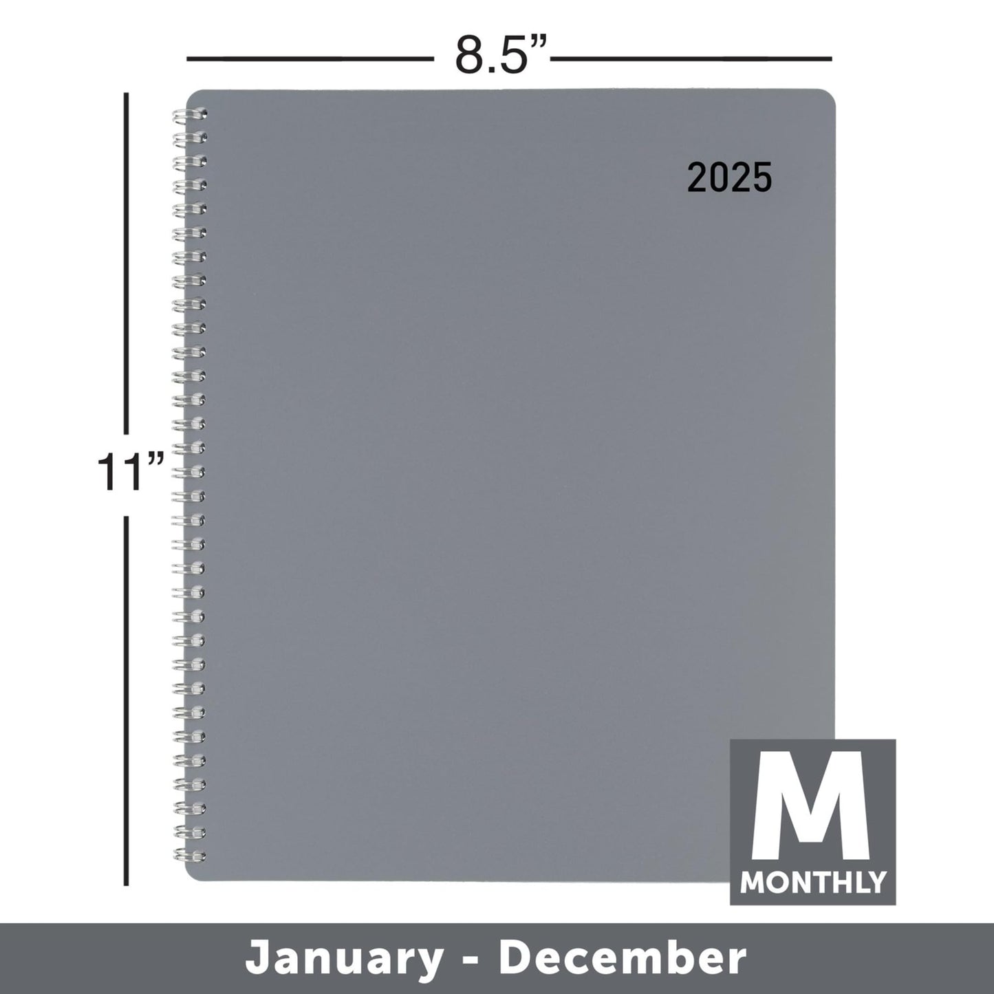 2025 Office Depot Monthly Planner, 8-1/2" x 11", Silver, January to December, OD001630