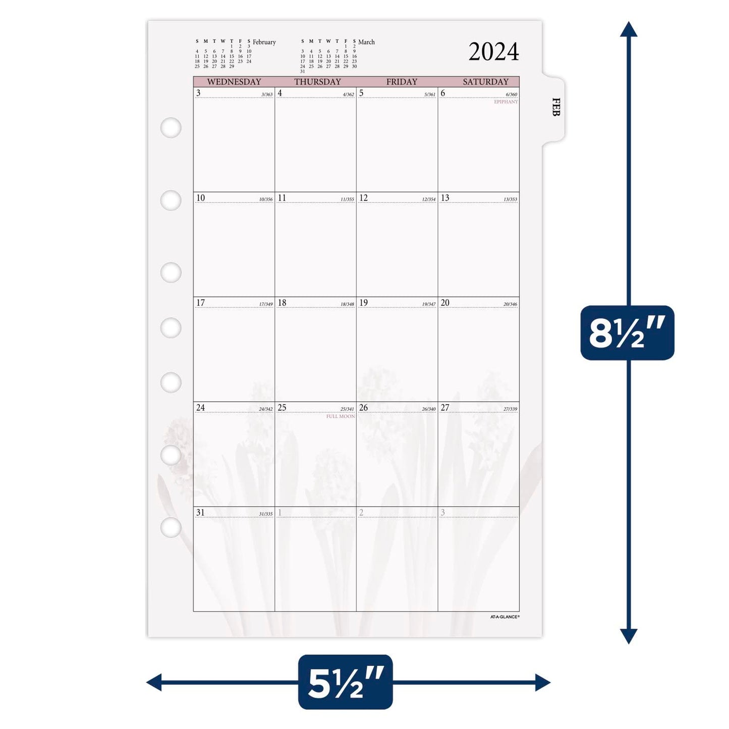 AT-A-GLANCE 2024 Monthly Planner Refill, 5-1/2" x 8-1/2", Desk Size, Loose-Leaf (061-685-24)