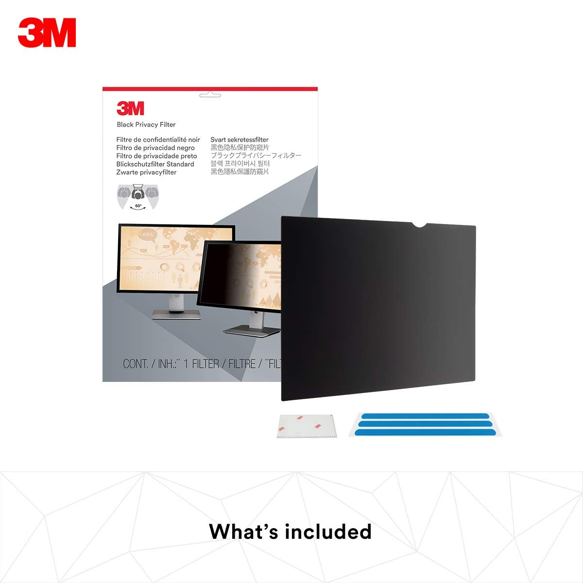 3M Privacy Filters 3M Privacy Filter for 24" Widescreen Monitor, Protect your confidential information, Easy to attach (PF240W9B), Black/Grey, 24.0" Widescreen (16:9)