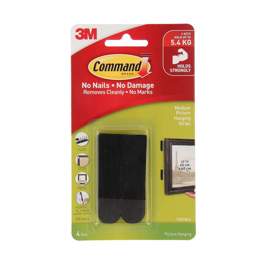 Command Medium Picture Hangers, Black, 4 Sets of Strips/Pack, Use to Hang Pictures Inside