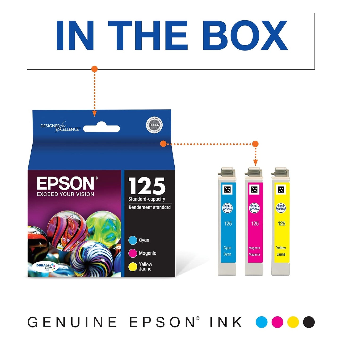 EPSON 125 DURABrite Ultra Ink Standard Capacity Color Combo Pack (T125520-S) Works with Stylus NX-125, NX-127, NX-130, NX-230, NX-420, NX-530, NX-625, WorkForce WF-320, WF-323, WF-325, WF-520
