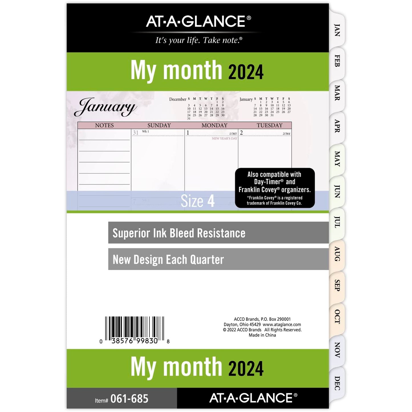 AT-A-GLANCE 2024 Monthly Planner Refill, 5-1/2" x 8-1/2", Desk Size, Loose-Leaf (061-685-24)