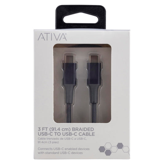 ATIVA® USB-C Braided Charging Cable, 3', Gray, 45834