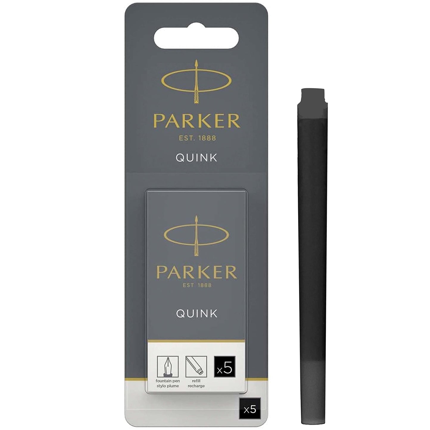 Parker QUINK Long Fountain Pen Ink Refill Cartridges, Black, 5 Count