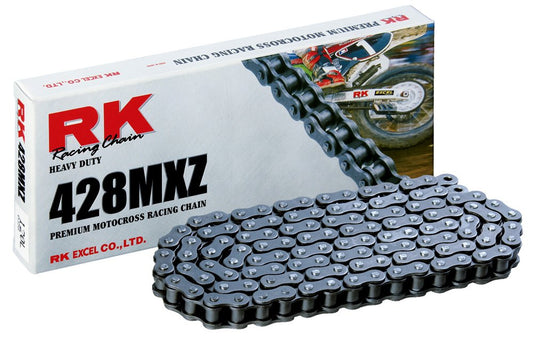 RK Racing Chain 428MXZ-120 (428 Series) Steel 120 Link Heavy Duty MX/SX Racing Non O-Ring Chain with Connecting Link