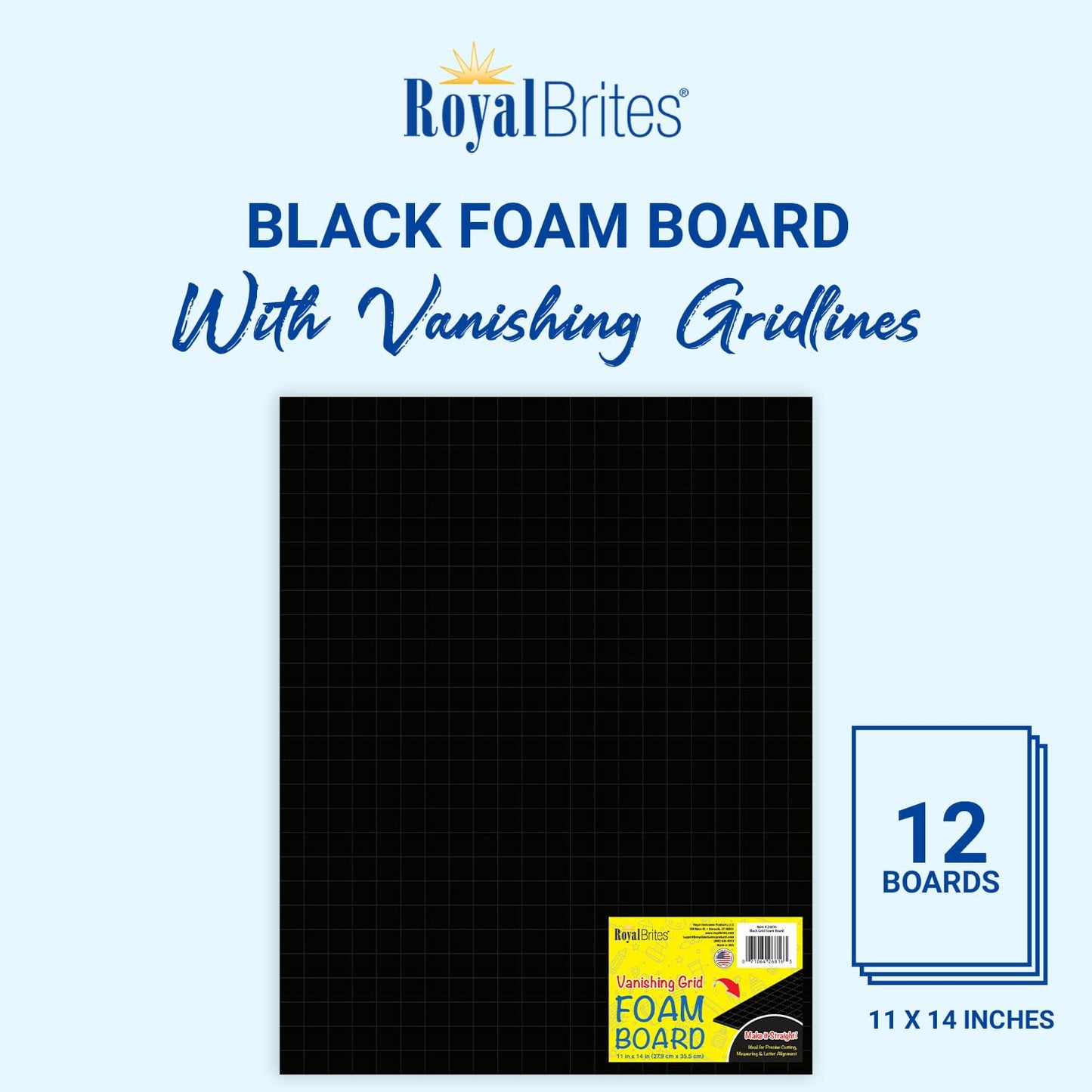 Royal Brites Black Foam Board, Small Size Presentation Board, 11 x 14 Inches (12 Pack),26816