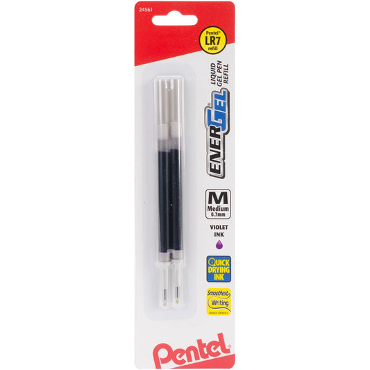 Pentel Refill Ink, For EnerGel & Lancelot Gel Pen, (0.7mm) Metal Tip, Medium, Violet Ink, Pack of 2 (LR7BP2V)