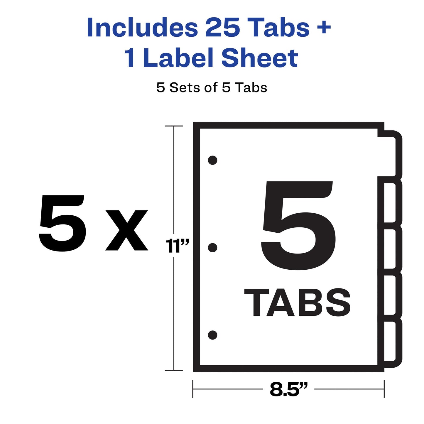Avery 5 Tab Dividers for 3 Ring Binder, Easy Print & Apply Clear Label Strip, Index Maker Customizable White Tabs, 5 Sets (11436)