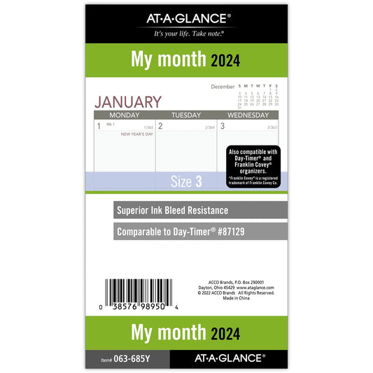 AT-A-GLANCE 2024 Monthly Planner Refill, 3-3/4" x 6-3/4", Portable Size 3, Loose-Leaf (063-685Y)