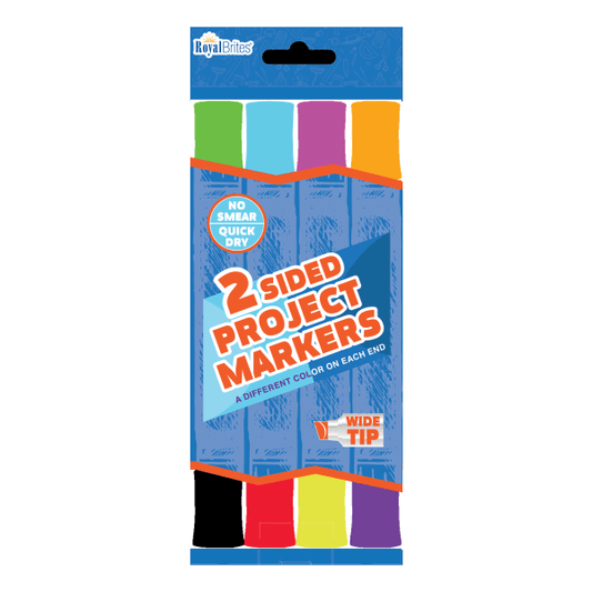 Royal Brites Dual Tip Markers, Chisel Point, Black Barrels, Assorted Ink Colors, Pack Of 4 Markers