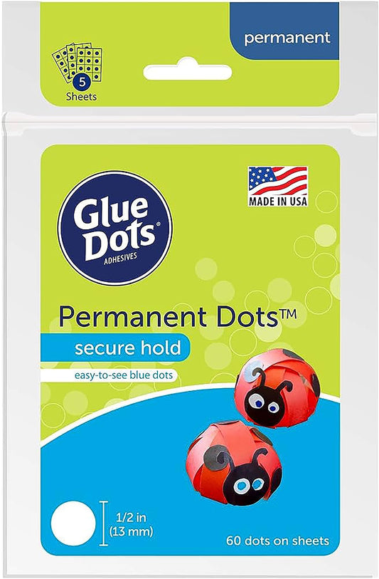 Permanent Glue Dots, Blue, Pack of 60