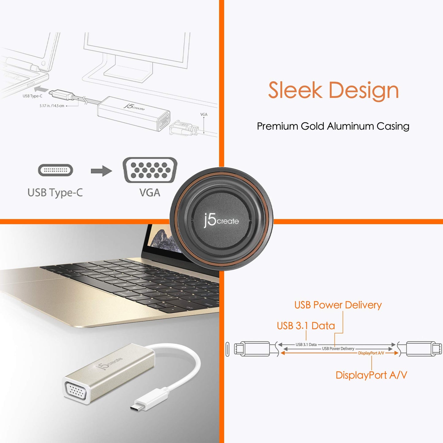 j5create USB 3.1 Type-C to VGA Adapter JCA111