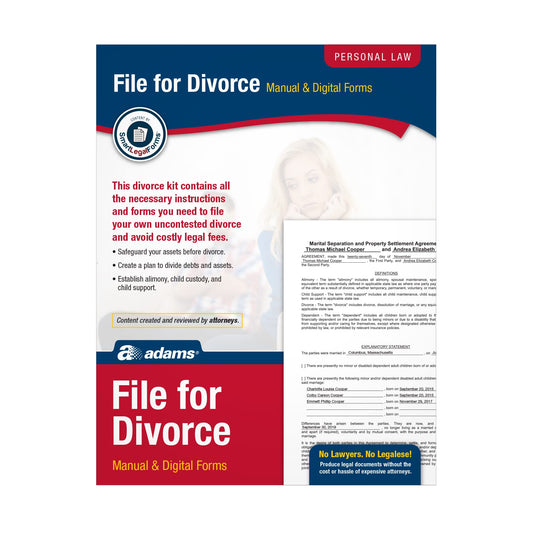 Adams Divorce Kit, Manual and Digital Forms, (K302)