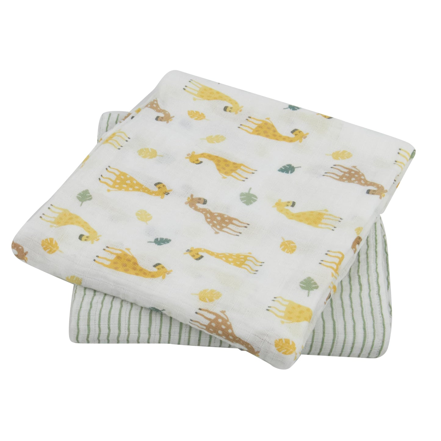 Chick Pea Muslin Baby Blanket for Boy Large 36x40 2pack Safari Animals Green Striped
