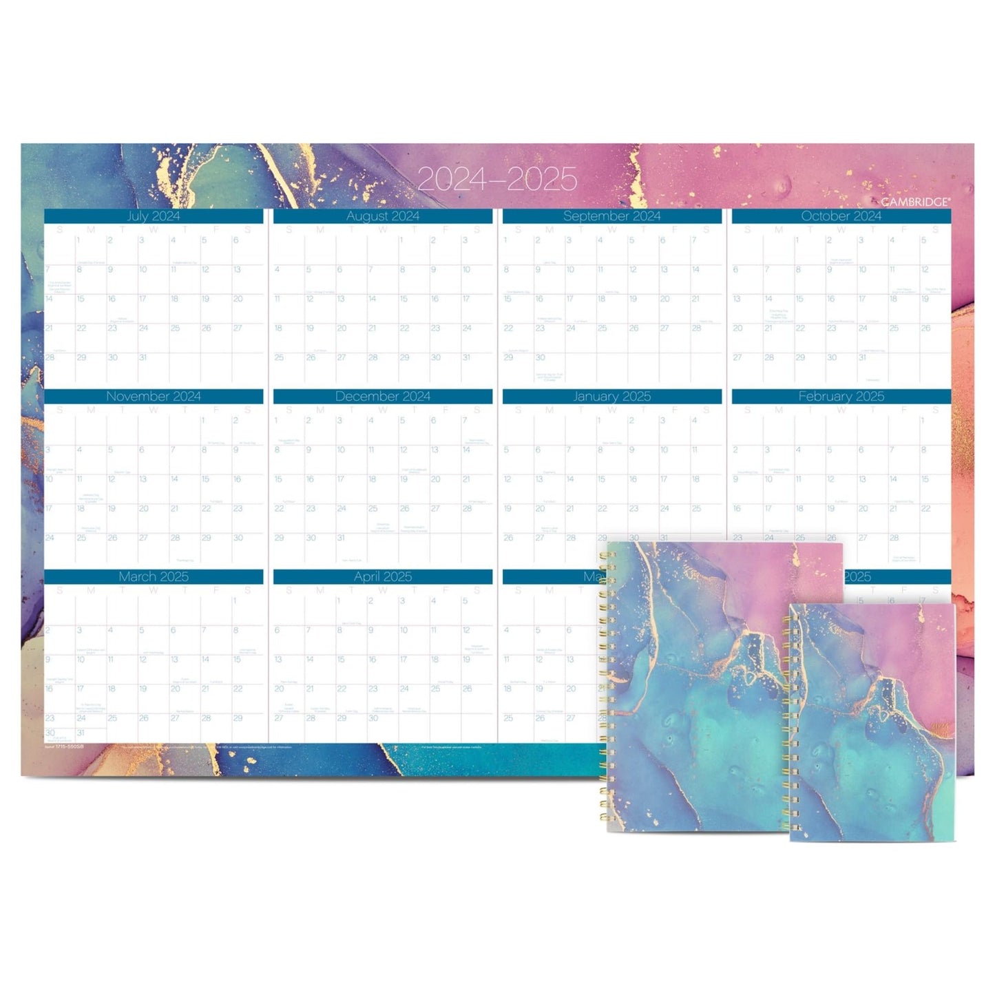 2024-2025 Cambridge® Chromatic Reversible Academic/Regular Year Wall Calendar, 24" x 36", July 2024 To June 2025, 1715-550SB