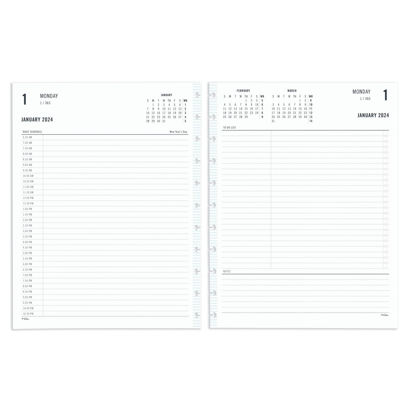 2024 TUL® Discbound Daily Planner Refill Pages, Half-Hourly Appointment Times, Letter Size, Fashion, January to December