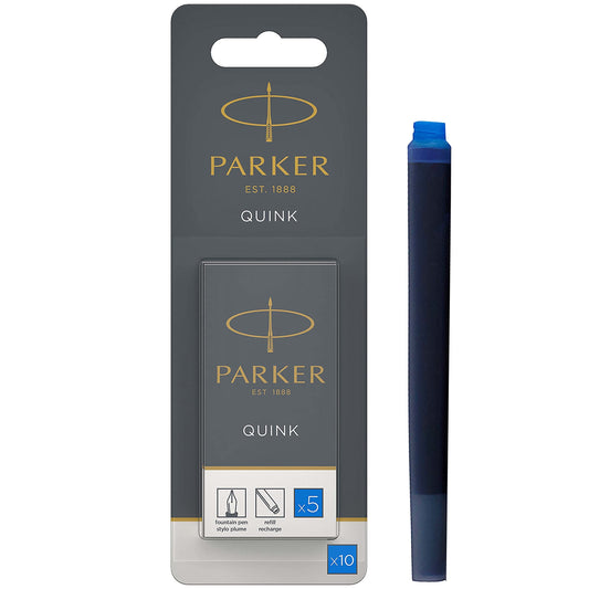 Parker QUINK Long Fountain Pen Ink Refill Cartridges, Washable Blue, 5 Count